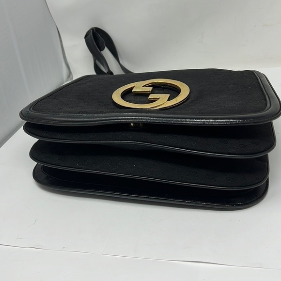 Gucci 1970s Vintage Blondie Logo Black Canvas and Leather Shoulder Bag - Picture 7 of 16